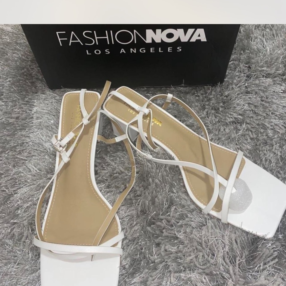 Fashion Nova White and Tan Heels